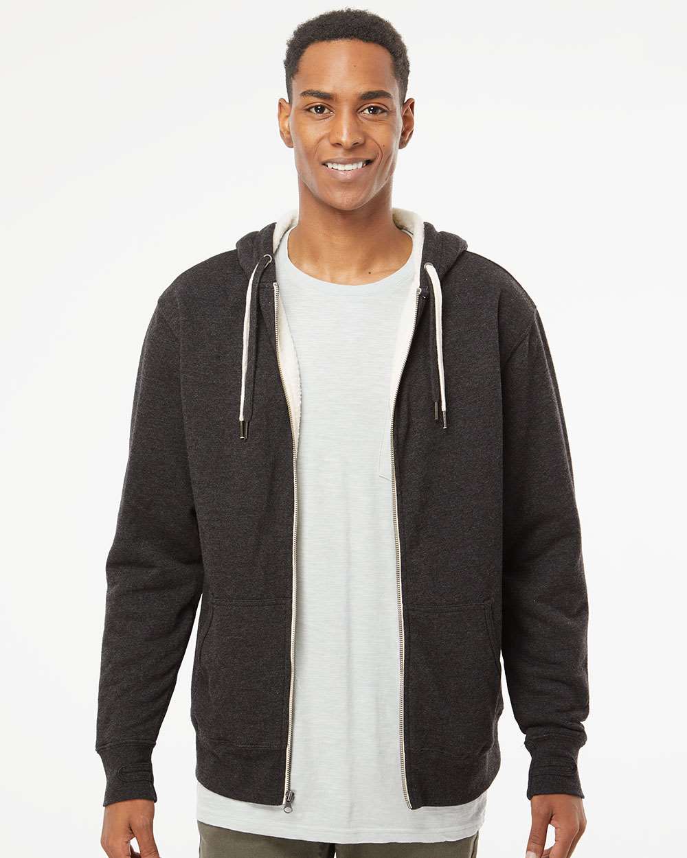 Unisex Heavyweight Sherpa Lined Heather Zip Hood